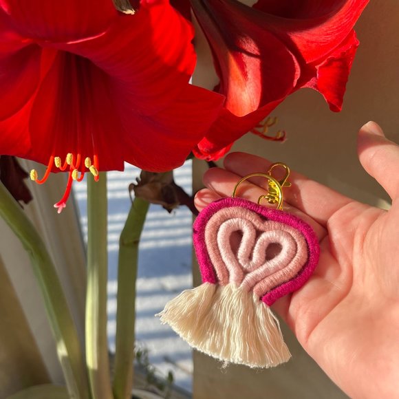 Handmade Macrame Rainbow Keychain Charm / Rainbow Car Charm, Boho Purse Charm - Picture 2 of 2